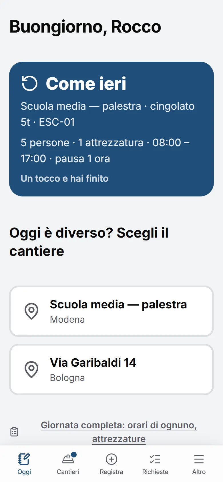 Telefono del capo cantiere: «Come ieri», un tocco e hai finito