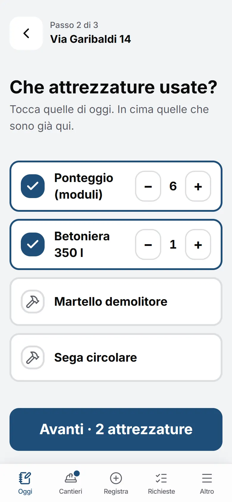 Scegli le attrezzature